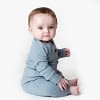 baby girl or boy blue cardigan style ribbed buttoned all in one romper suit