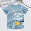 blue cotton fishing for trouble cartoon t-shirt for boys