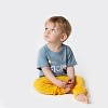 baby boys and toddlers yellow jogging pants and blue t-shirt