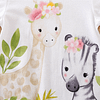 girls white giraffe and zebra print 100% romper suit with pink hem