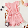 girls pink floral bow shorts playsuit with flutter sleeves