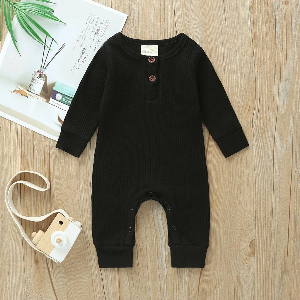 baby girl or boy black cardigan style ribbed buttoned all in one romper suit