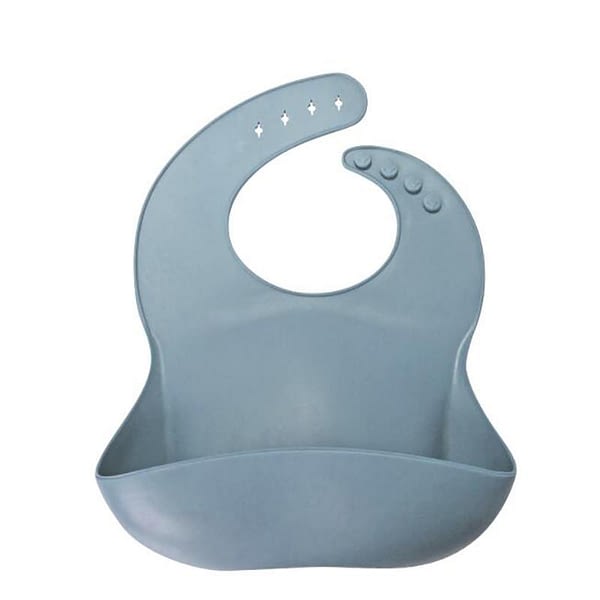 blue silicone wipe clean weaning bib for baby and toddlers