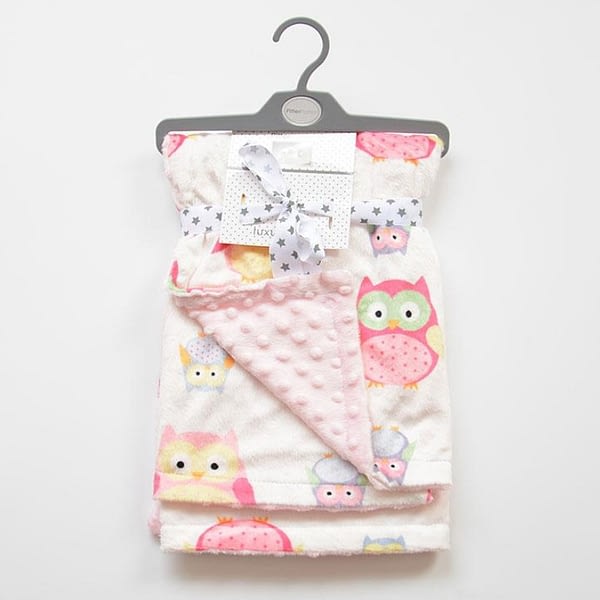 pink owl print cosy reversible baby blanket