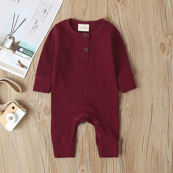 baby girl or boy red cotton cardigan style ribbed buttoned all in one romper suit