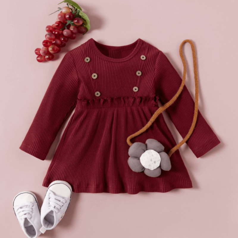 baby and toddler girl red long sleeve ruffle detail dress