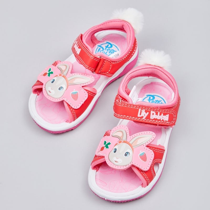 girls pink and red lilly bobtail peter rabbit sandals