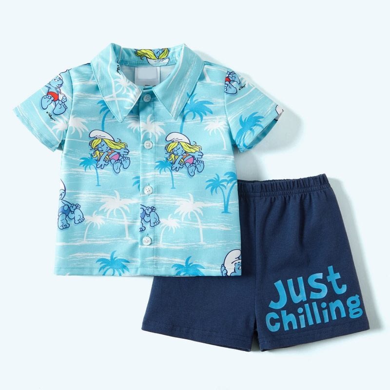 baby boys blue the smurfs short sleeve shirt and shorts outfit set