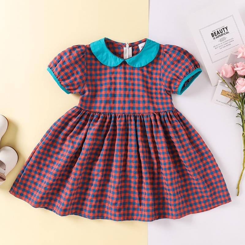 toddler and young child's blue and red check occasion dress
