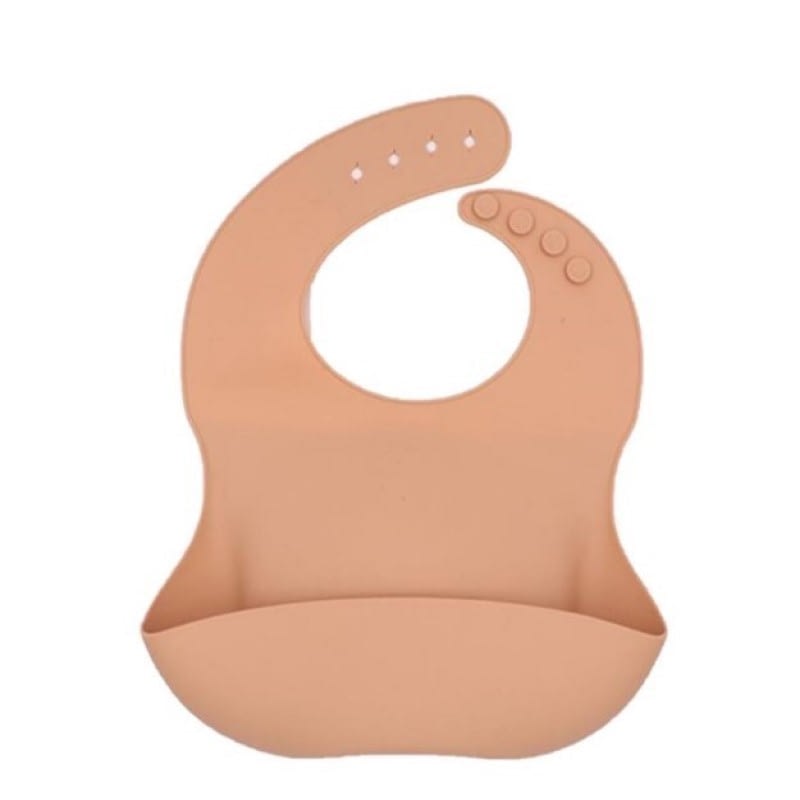 khaki silicone wipe clean weaning bib for baby and toddlers