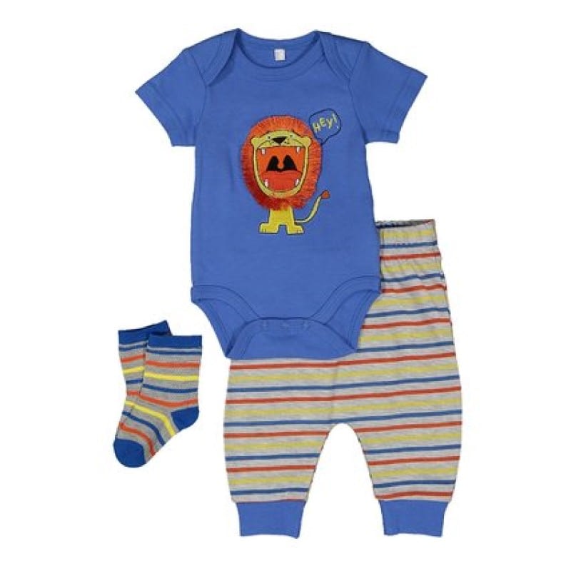 lilly and jack baby boys 3 piece set lion blue bodysuit, pants and matching socks