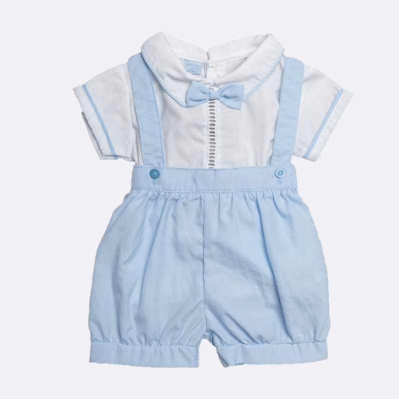 2 Piece Sky Blue Shorts Suit with Bow Tie