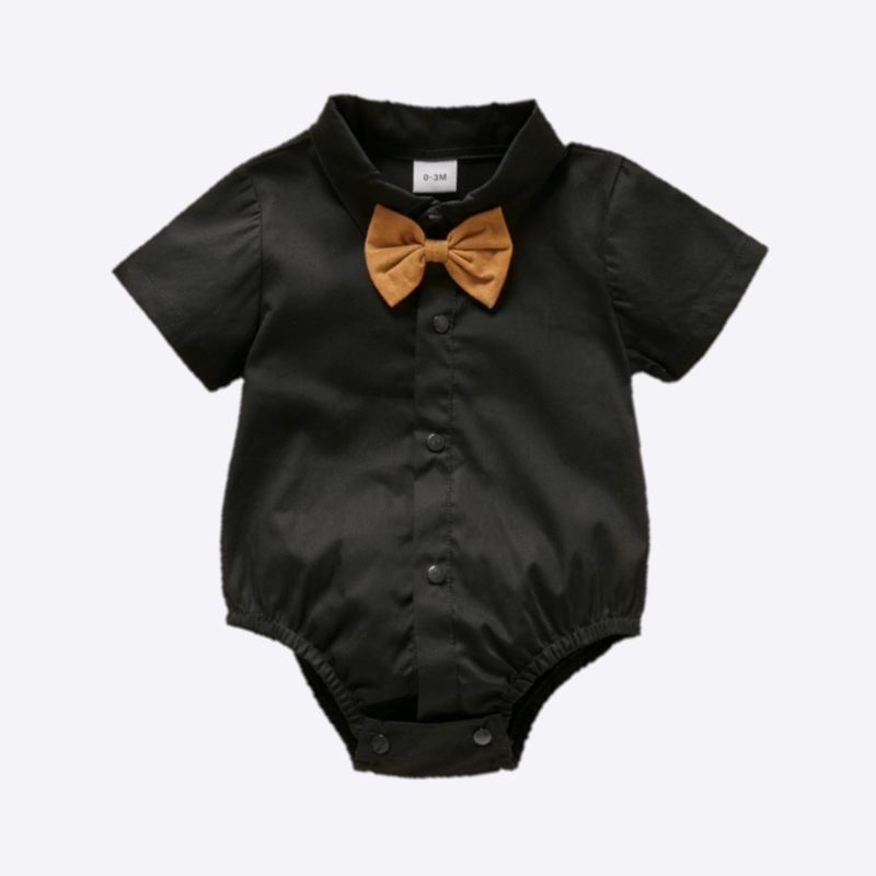 baby boys black formal short sleeve shirt and bow tie