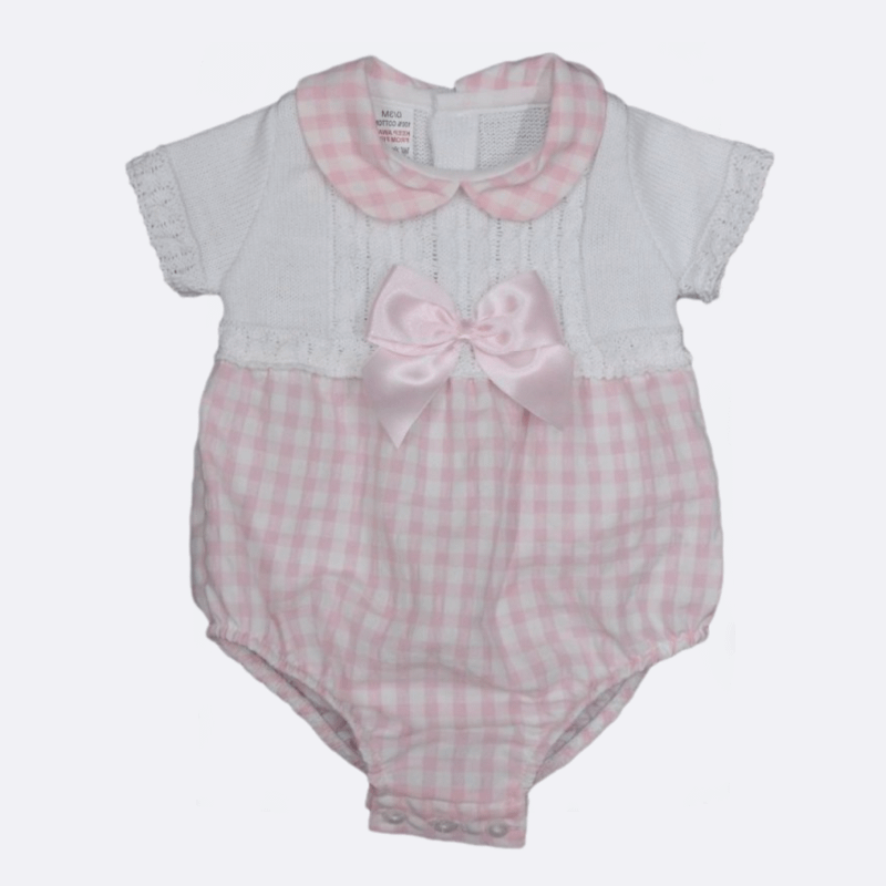 baby girls Bee Bo Spanish style pink check knit romper