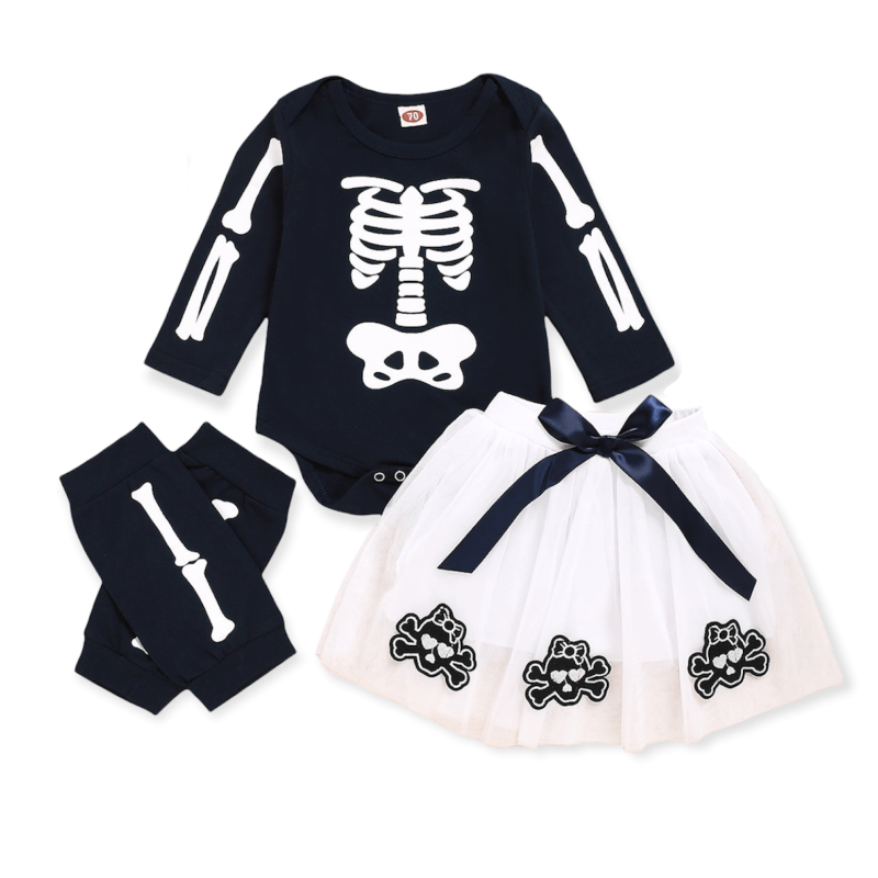 baby girls 3 piece halloween skeleton tutu set